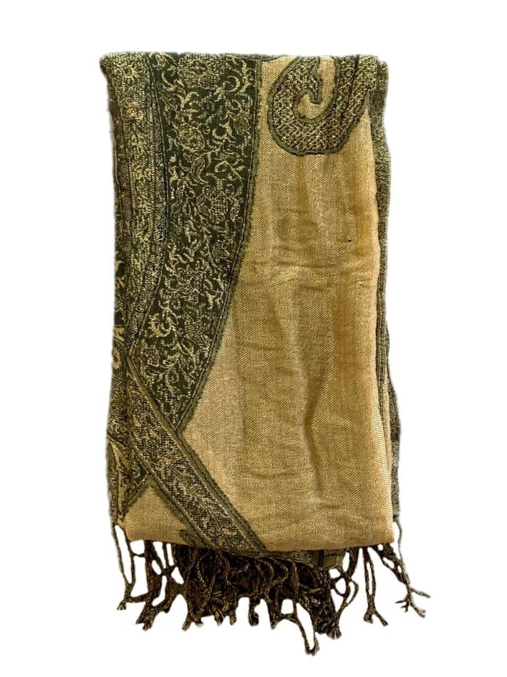 Echo Olive Green & Gold Paisley Embroidered Shawl Scarf